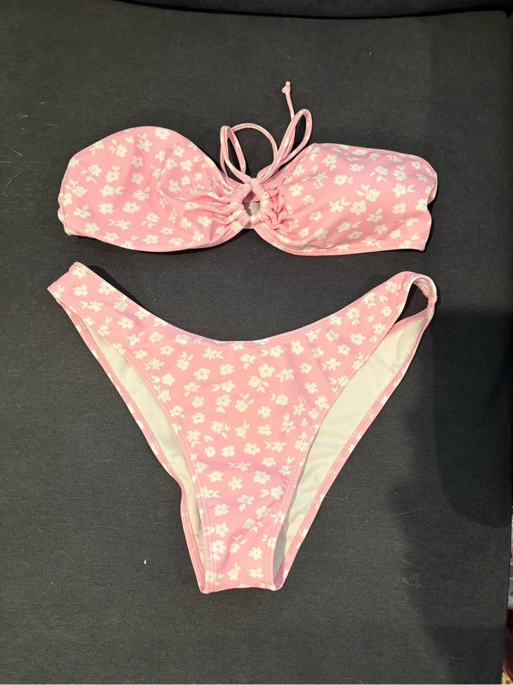 Pink Floral Bikini Set - Strapless Top & Brief NEVER WORN
